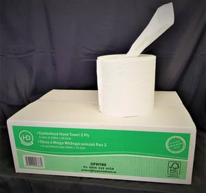 Paper Towels on a Roll: HD 2Ply White Centerfeed Hand Towel 180mtr x 6 rolls