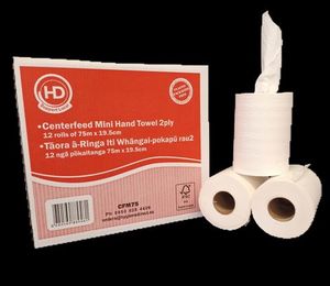 Paper Towels on a Roll: HD Centerfeed 2ply Mini 75m White x 12 Rolls