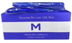 Bin Liners LARGE: 120ltr Blue Wheelie Bin liner 1330mm x 900mm - Pk 25