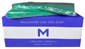 Bin Liners LARGE: 240L Green Wheelie Bin Liner (1125 x 1500mm )- Pack 25