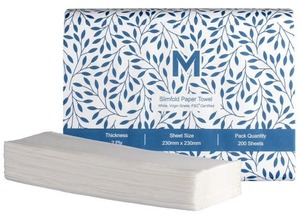 Paper Towels: Quilted Slimfold Paper Towel 2 Ply White - 200 Sheets/Pack, Carton of 15 Packs