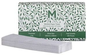 Recycled Slimfold Paper Towel 1 Ply White - 200 Sheets/Pack, Carton of 20 Packs