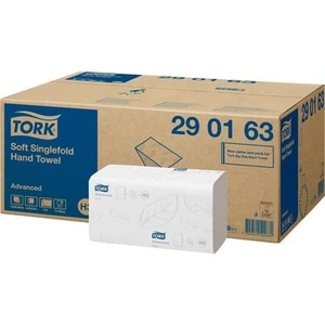 Paper Towels: Tork H3 Advanced Singlefold Soft Hand Towels 290163 2 Ply White, Carton of 15