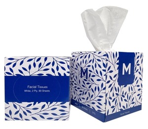 Facial Tissues: Cube Facial Tissues White - 2 Ply 90 Sheets/Pack, 3 Ply 65 Sheets/Pack, Carton of 36 Packs