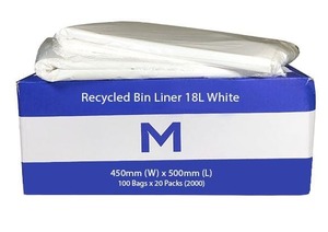 Bin Liners: Recycled Bin Liners 18L White, 50 Bags/Roll - Carton of 35 Packs