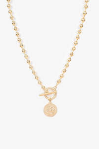 Necklaces: Ball Chain Fob With Coin | Gold