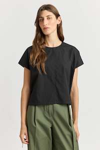 Tops Shirts: Cotton Drawstring Top | Black