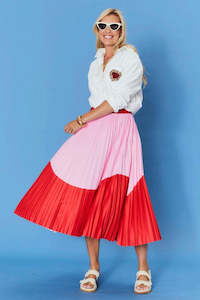 Skirts: Lilian Pleat Skirt | Pink/Red Wave
