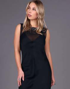 Dresses: Mesh Satin Slip Dress | Black