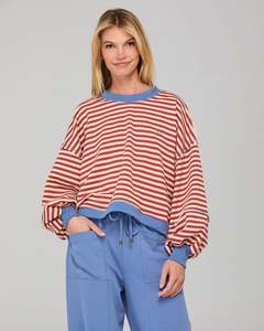 Jumpers: Guru Washed Sweater | Maroon Stripe