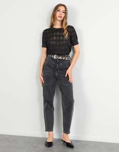 All: Short Sleeve Lurex Cable Tee | Black Metalic