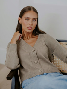 V Neck Cropped Cardi | Linen
