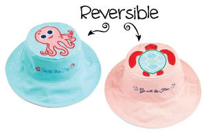 Flapjacks Hats: Reversible Kids Sun Hat - Pink Octopus / Sea Turtle