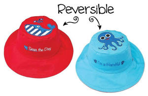 Flapjacks Hats: Reversible Kids Sun Hat - Whale / Blue Octopus (Small Size)