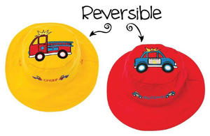 Flapjacks Hats: Reversible Kids Sun Hat- Fire Truck | Police Car (Small Size)