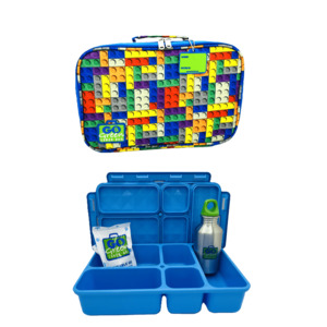 Lunch Time: Go Green Lunch Box Set - Bricks'n Pieces (Blue Lunchbox + insulated bag + drink bottle + ice pack)