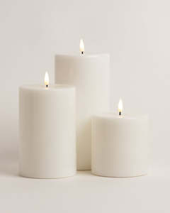 Lamps: White LED Pillar Indoor Candle Assorted Sizes