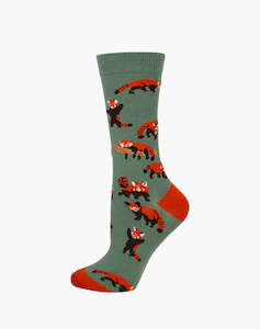 Womans Bamboo Socks: W Red Pandas Khaki Bamboo Sock