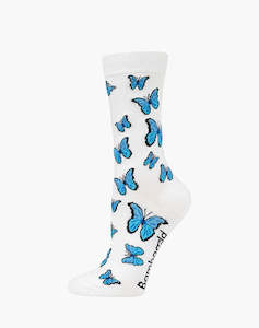Womans Bamboo Socks: W Blue Butterflies Bamboo Sock