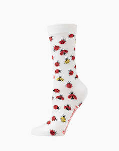 W Ladybug White Bamboo Sock