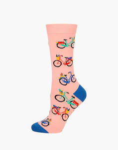 Womans Bamboo Socks: W Bike Pink Bamboo Sock