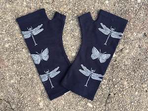 Fingerless Merino Gloves: Ink Blue Dragonfly Merino Gloves