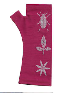 Fingerless Merino Gloves: Regular Length Fuchsia Beetle Argent