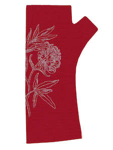 Fingerless Merino Gloves: Regular Length Red Peony Silver
