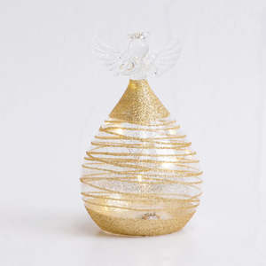 Lamps: Medium 13cm Round Glass Angel with Gold Sparkle