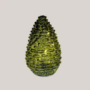 Glass Pinecone 26cm Lights Green