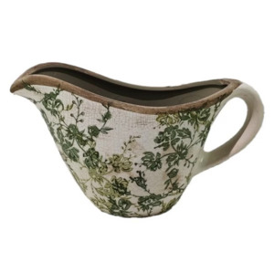 Jugs: Green Floral Ceramic Jug Green 3017