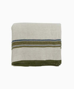Green Selvedge Stripe Linen Tablecloth