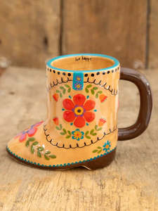 Live Happy Boot Folk Art Mug