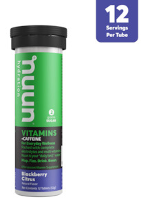 Electrolyte Maintenance Solution: Nuun Vitamins Electrolyte + Caffeine Blackberry CitrusTablets 12