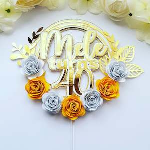 Personalized 3D  yellow and White Cake Topper