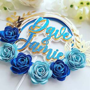Cake Toppers: Personalized Layer 3D  Blue and Gold Cake Topper