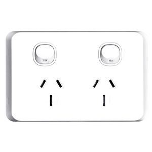 Sleek Switch Socket Double 15A Horizontal