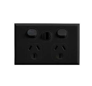 Home Logix Switch Socket Double Horizontal + USB Black