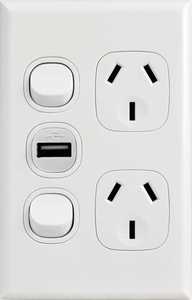 Home Logix Switched Socket Double Vertical + USB White