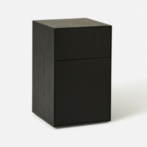 Tables: Plinth Oak Bedside Table -  Black