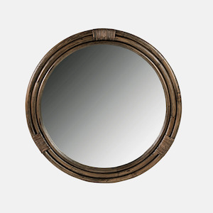 Bermuda Round Rattan Mirror - Walnut