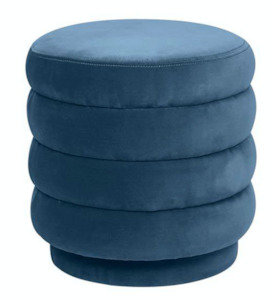 Kennedy Round Ribbed Ottoman - Slate Blue Velvet