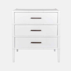 Bamboo Bedside Three Drawer - White
