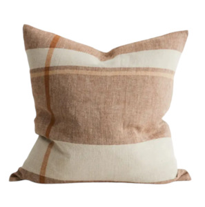 Cushions: Dante Feather Filled Check Cushion - Tobacco