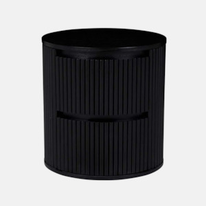 Bedside Tables: Benjamin Round Ripple Bedside - Black Oak