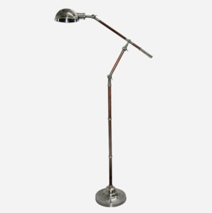 Floor Lamps: Wood & Pewter Adjustable Floor Lamp