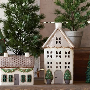 Tea light Houses Set of Two - Stone