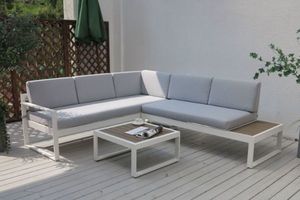Outdoor Lounge Set: BELMOND Aluminium Sectional Outdoor Sofa Set (Light Grey Cushions + White Frame)
