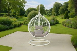 ALBURY Outdoor Rattan Hanging Egg Chair (White)