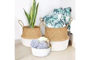 SEAGRASS Belly Basket/Floor Planter/Storage Belly Basket (White & Natural Tw&hellip;